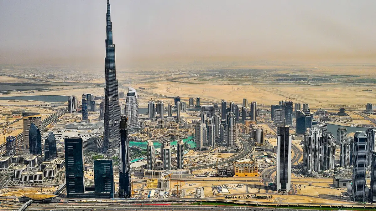 Dubai skyline with Burj Khalifa on a clear day